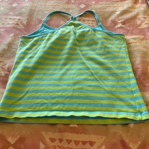 Lime green and turquoise racer back top.